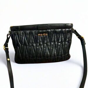 Miu Miu Black Quilted Leather Crossbody Shoulder Bag